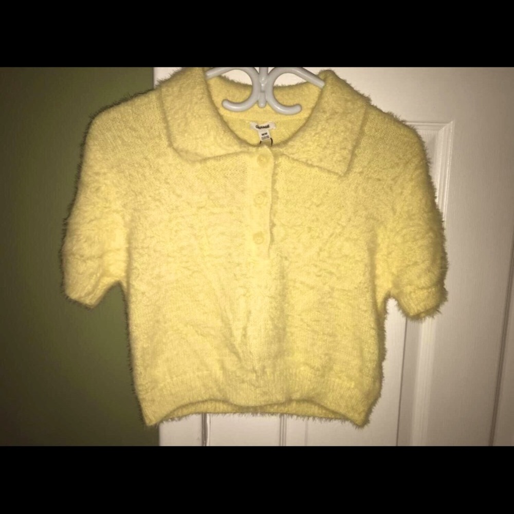 Fuzzy yellow garage crop top